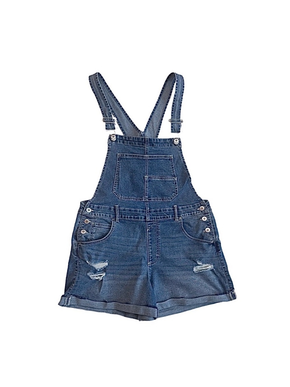 NO BOUNDARIES ~ Medium Wash Blue Stretch Denim Overalls w/Rollup Hemline size L